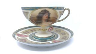 Vintage Austria Beehive Marked Portrait Cup And Saucer - Signed - Stunning