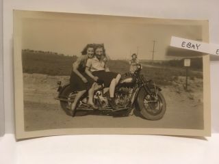 1940’s Motorcycle W/ Pretty,  Sexy Girls Legs Indian Harley Davidson ? Photo