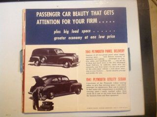 Plymouth 1941 Utility Sedan / Panel Delivery Van Truck Sales Brochure