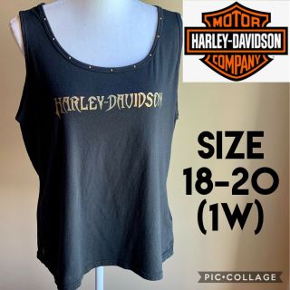 Harley Davidson Womens Top Shirt Black Gold Studded Neckline Plus Size 18 - 20 1w