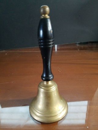 Vintage Brass School Dinner Church Bell With Black Wood Handle