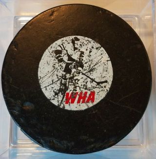 1974 - 75 WHA INDIANAPOLIS RACERS HOCKEY OLD GAME PUCK stamped MADE N CANADA 2