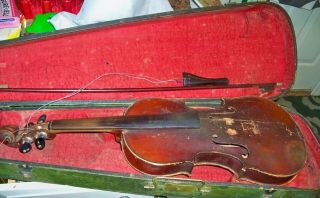 Old Antique Full Size Violin With Bow And Case Mittenwald Germany