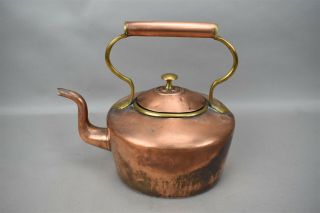 Antique Copper Kettle Tea Pot Large Primitive Oval Goose Neck