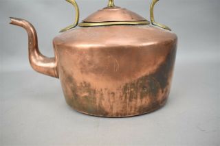 Antique Copper Kettle Tea Pot Large Primitive Oval Goose Neck 2