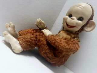 Vintage 1950’s Rushton Rubber Face Happy Monkey Stuffed Plush Animal Antique