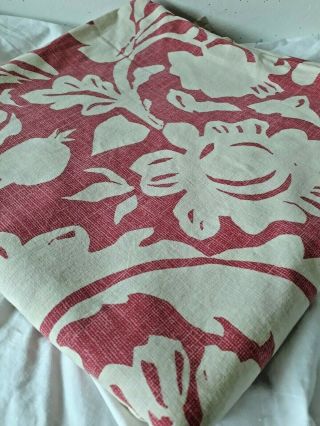 Vtg Collier Campbell King Size Flat Sheet Light Red Cream Floral 100 Cotton