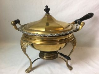 Antique Manning Bowman Perfection Chafing Dish W Burner Brass Copper Enamel