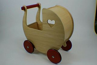 Moover Doll Pram Stroller Danish Natural Wood - Fits Dolls Up To 17 " Tall
