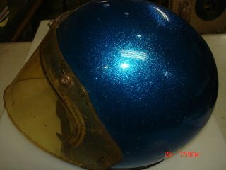Vintage Blue Metal Flake Open Face Helmet With Shield / Visor