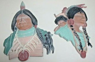 Set Of 2 Vintage Sexton Native American Metal Wall Hangings