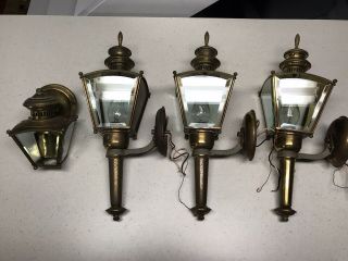 4 Vintage Solid Brass Outdoor Sconce Carriage Type Light 3 Large Garage 1 Small