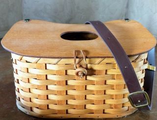 Amish Fishing Creel Basket W/leather Strap