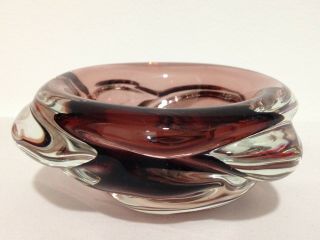 Vintage Murano Art Glass Cranberry & Clear Bowl Candy Dish Ashtray Unsigned