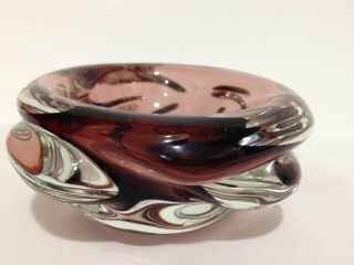 VINTAGE MURANO ART GLASS Cranberry & Clear BOWL CANDY DISH ASHTRAY Unsigned 2