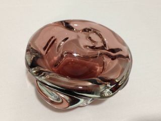 VINTAGE MURANO ART GLASS Cranberry & Clear BOWL CANDY DISH ASHTRAY Unsigned 3