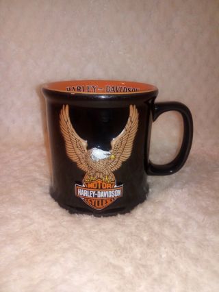 Harley Davidson 2002 Mug Large Coffee Cup 3d Embossed Eagle Black Orange 18 Oz