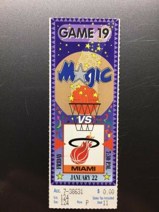 Orlando Magic Miami Heat Ticket Stub January 22,  1993 Shaquille Oneal