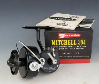 Vintage Garcia Mitchell 304 Spinning Reel W/box & Paperwork