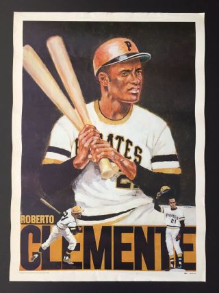 Vintage 1973 Roberto Clemente Poster Pittsburgh Pirates Mlb Baseball 21x29 Inch
