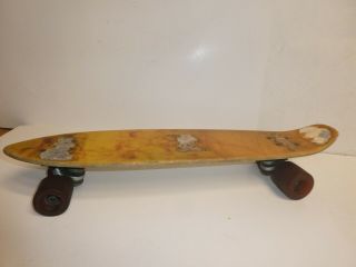 Vintage Skateboard With 2 Rolls Royce Wheels And 2 Urethane Racing Slicks Wheels