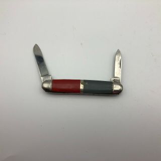 Vtg Imperial Crown 2 Blade Folding Pocket Knife 3 Patents Red Gray Metal W5 3