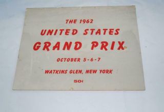 1962 United States Grand Prix Car Race Program Watkins Glen October 6 7 8