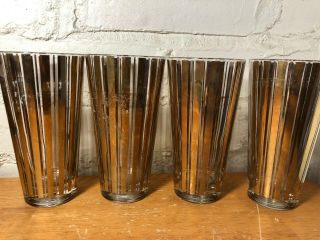 Vintage Mid - Century Modern Drink Glasses 24k Gold Stripes Set Of 4