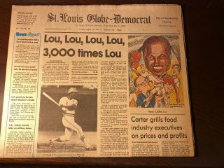 1979 St.  Louis Globe Democrat St.  Louis Cardinals Lou Brock 3,  000 Hit