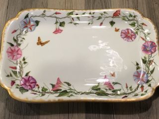 Antique Haviland Limoges Porcelain Platter Hand Painted Morning Glory Butterfly