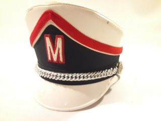 Vintage White Red Blue M Marching Band Conductor Uniform Hat Cap Helmet Size S