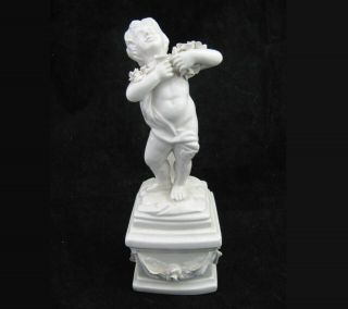 Mottahedeh Cherub Boy White Porcelain Figurine With Flowers On Pedestal Vintage