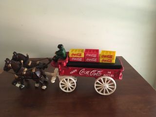 Vintage Coca - Cola Cast Iron Delivery Wagon With Driver,  Horses And Crates