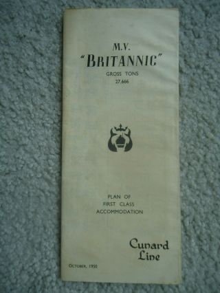Cunard Line - Mv Britannic - First Class Deck Plan - 1950