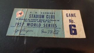 1957 World Series Game 6 Stadium Club Ticket Milwaukee Braves @ Ny Yankees - Fair