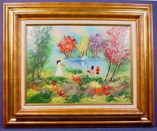 Large Vintage Louis Cardin Hand Painted Enamel On Copper Painting