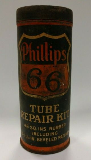 Phillips 66 Automobile Tube Kit Repair Tin Antique Vintage Can Auto Tire Oil
