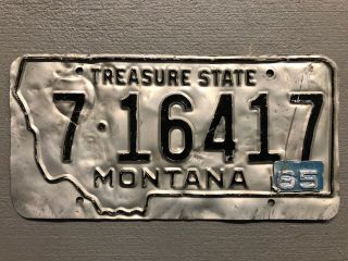 Vintage 1963 Montana License Plate Silver /black Treasure State 7 - 16417 1965 Tab
