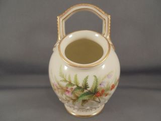 Antique 19th C Royal Worcester Porcelain Globe Violet Vase Hp Flowers Gold