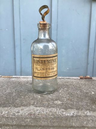 Vintage Listerine Bottle With Cork Top And Paper Label Lambert Pharmacal Co.