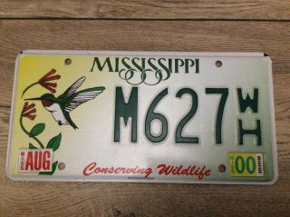 Mississippi License Plate Conserving Wildlife Hummingbird 2000