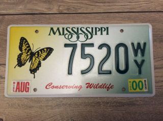Mississippi License Plate Conserving Wildlife Butterfly 2000
