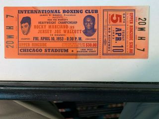 1953 (4/10) Full Boxing Ticket Rocky Marciano Vs Jersey Joe Walcott May 15 Vg