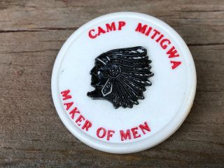Vtg Bsa Boy Scouts Of America Camp Mitigwa Neckerchief Slide Plastic White