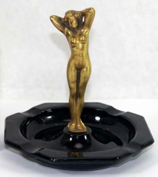 Antique Vintage Art Deco Brass Nude Figural Ashtray