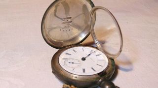 Antique Hampden Key Wind Pocket Watch Repair Or Parts Sterling Silver Case
