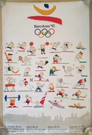 Cobi Mascots Poster 1992 Barcelona Olympics (1988,  Javier Mariscal) 24x36
