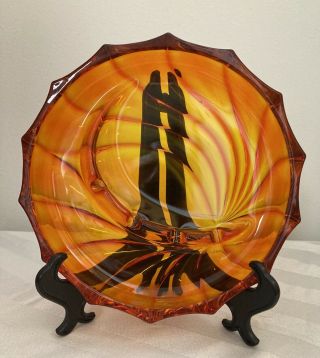 Retro Mid Century Modern Vintage Viking Orange Art Glass Ashtray MCM 2