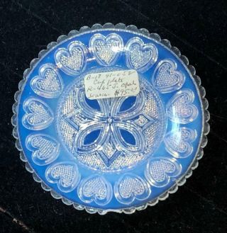 Antique Sandwich Opalescent Pressed " 13 Heart ",  Flint Glass Cup Plate,  Lr - 465 - J