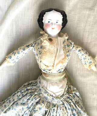 Antique Porcelain Girl Doll,  Molded Civil War Hair,  19 - 1/2 Inches,